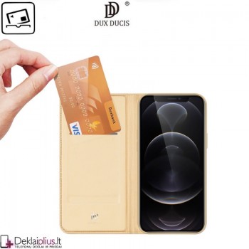Dux Ducis dirbtinės odos atverčiamas dėklas - auksinės spalvos (telefonui Apple Iphone 13 Pro)